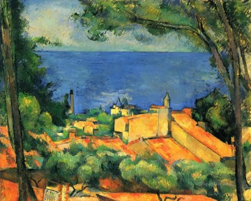  rojo Pintura - L Estaque con tejados rojos Playa Paul Cezanne